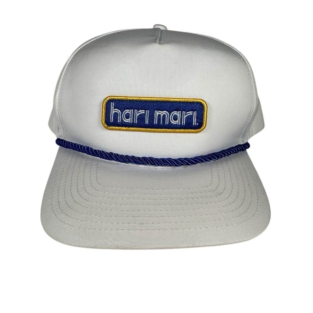 Hari Mari White Rope Snapback Hat Blue Logo Patch Yellow Underbrim‎ Adjustable